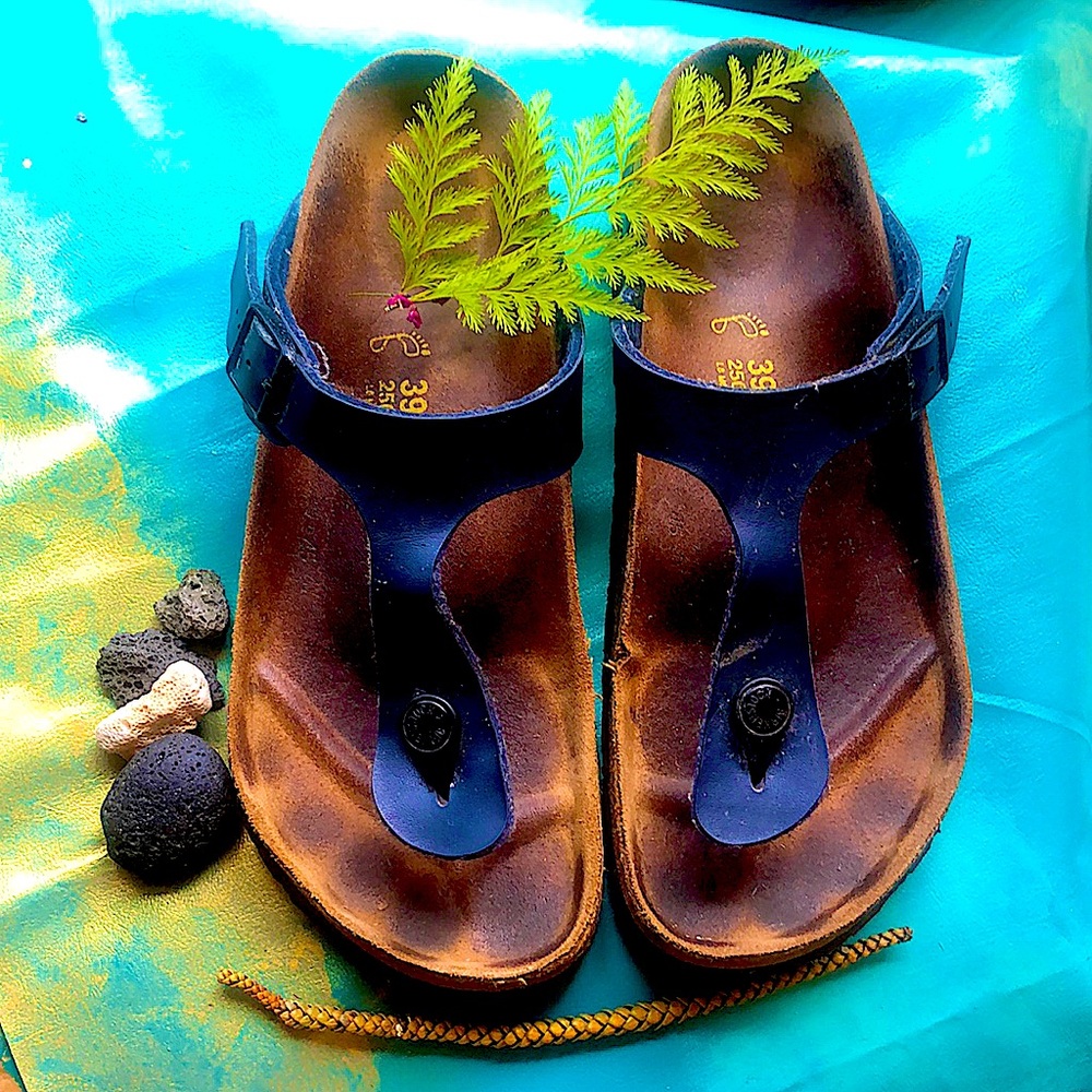 Birkenstock 39 Women 8 Men 6 Navy Blue Dark Blue Thong Sandal Flip Flop